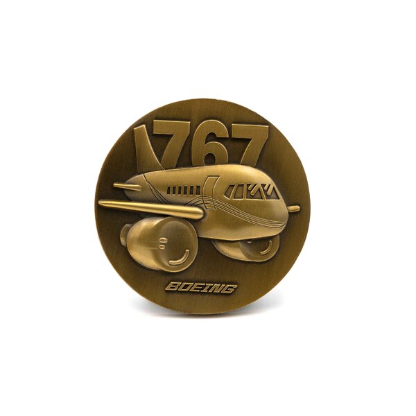 3D Antique Gold Boeing 767 Commemorative Badge