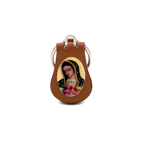 Virgin Mary Face Leather & Metal Keychain