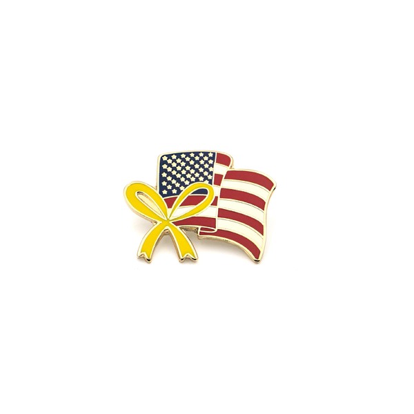 US Flag Heart Lapel Pin with Ribbon