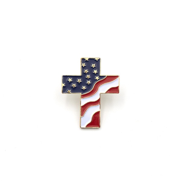 Gold-Plated American Flag Cross Emblem
