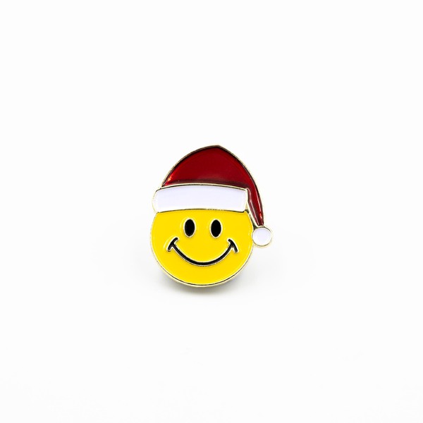 Smiley face Christmas hat lapel pin