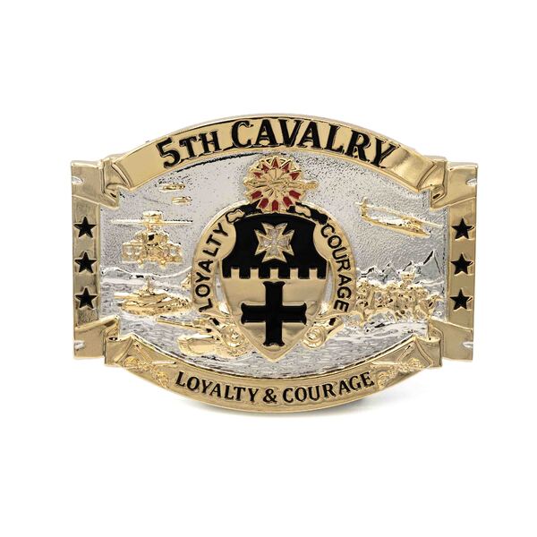 Dual-Plated Military Belt Buckle with 5TH CAVALRY Inscription