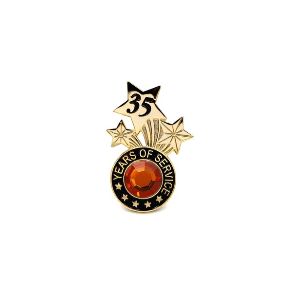35 Years of Service Commemorative Lapel Pin with Stars and Rhinestones