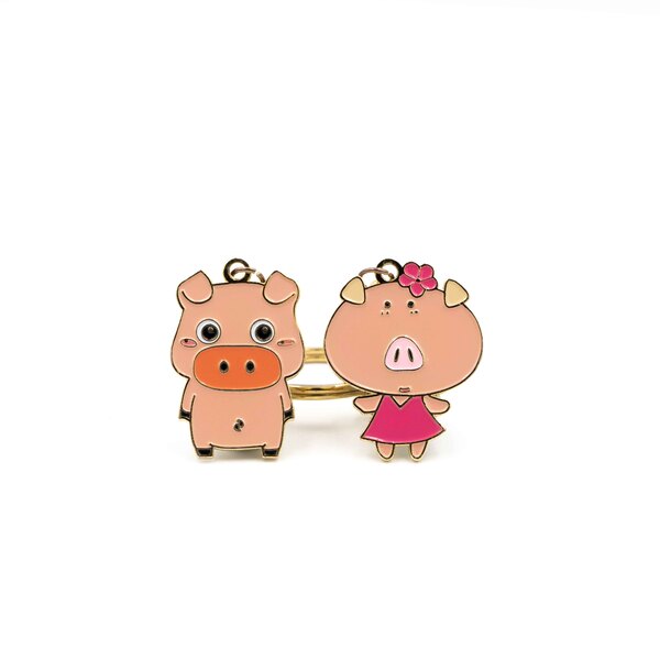 Dual Pig Design Gold-Plated Keychain