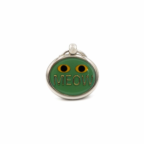 Customizable Cat Face 'MEOW' Silver Keychain